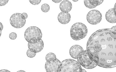 Ethereum economic financial bubble. Cryptocurrency 3D illustration. Digital white background. Business concept.