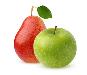 Apple and pear isolated on white background.