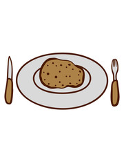 teller besteck mahlzeit gabel messer kartoffel essen lecker koch küche gemüse schürze chef backen grillen clipart comic cartoon design schale