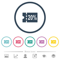 20 percent discount coupon flat color icons in round outlines