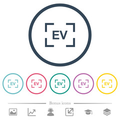 Camera exposure value setting flat color icons in round outlines