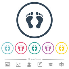 Human Footprints flat color icons in round outlines