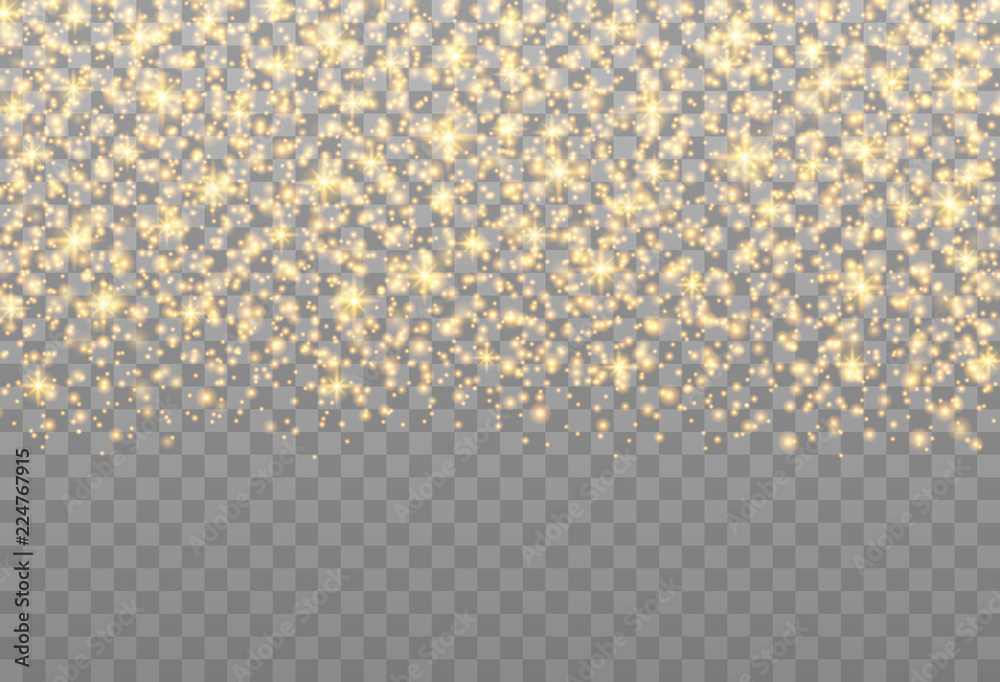 Poster gold sparkles on the transparent background. vector light effect.