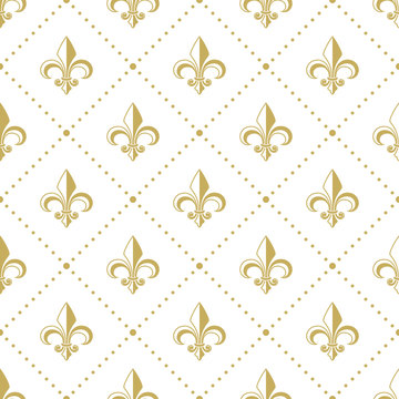 Seamless golden pattern with Fleur de Lis. Vector illustration.