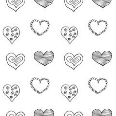 Seamless pattern with sketch hand drawn hearts.