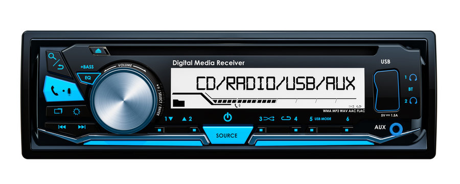 Car digital media receiver front view, 3D rendering