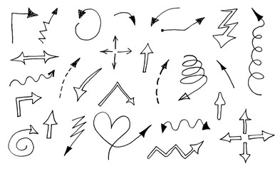 Set of sketch hand drawn arrows.