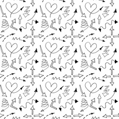 Seamless pattern with sketch hand drawn arrows.