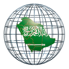 Saudi Arabia map on the Earth Globe. 3D rendering