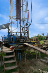 drilling rig drills a well for water extraction and drinking water supply to the population