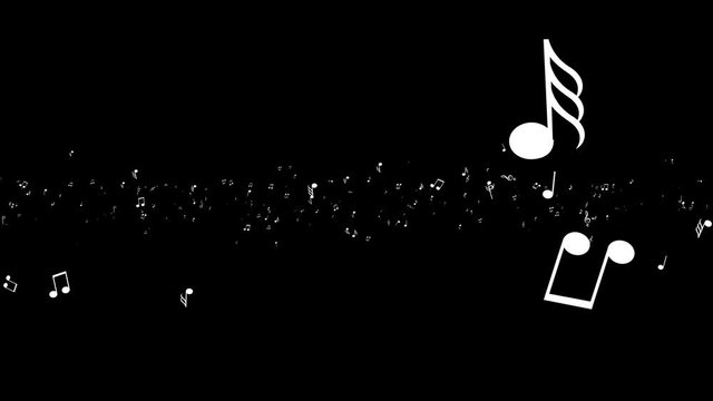 Animated falling 3d music notes. Black background