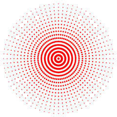 Red abstract circle with halftone dots effect. Vector illustration.