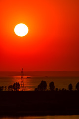 sunset over the river volga