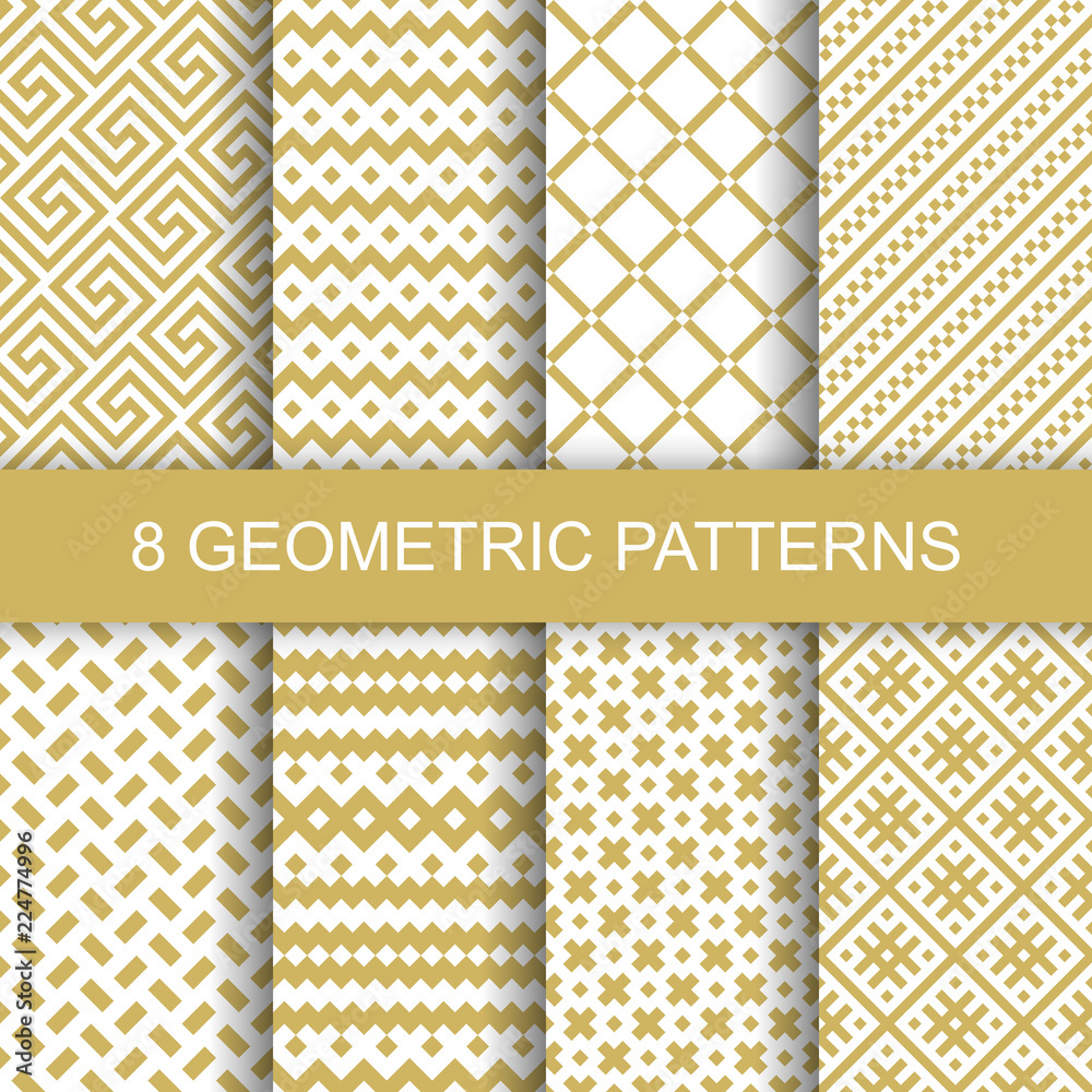 Poster Set of vector geometric patterns. Collection of seamless patterns for your design. Vector illustration.