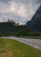The Hohenwerfen Castle (Festung Hohenwerfen) located the the hill next to the village Werfen, Austria.
