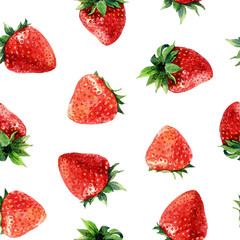 Seamless pattern of strawberries, watercolor background illustration of berries. - 224775567