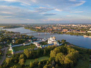 Aerial view of Ipatiev Monastery in Kostroma. Photo from drone, summer. Russia