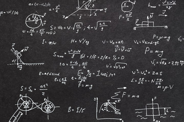 physics formula written on chalkboard. kinematics scientific research and calculation concept.