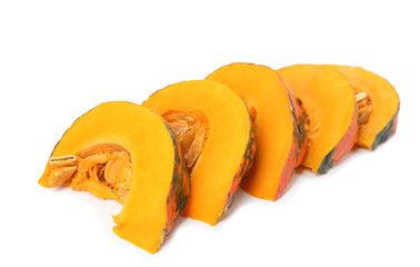 Fresh raw pumpkin slices isolated on white