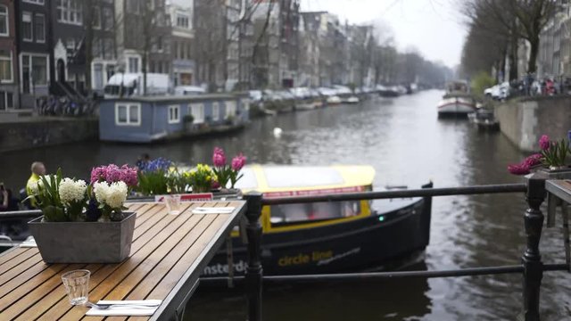 street cafe decorated flowers