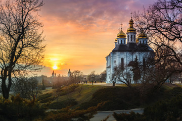 Ancient church at the sunset