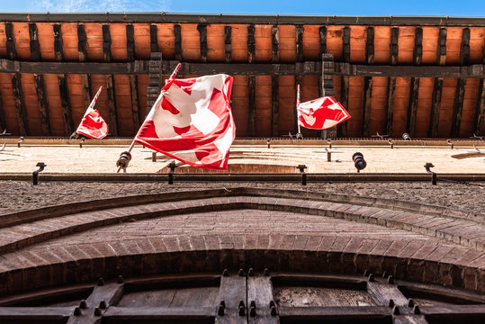 Waving flags in the wind