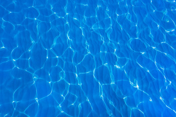 Blue and bright ripple water, surface water in swimming pool or sea. Beautiful motion gentle waves.