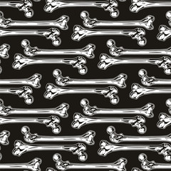 Seamless pattern with human bones. Helloween vector illustration, background, textile print.