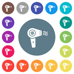Hairdryer with propeller flat white icons on round color backgrounds