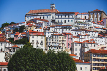 View of Coimbra, city in Portugal, with University of Coimbra, summer sunny day