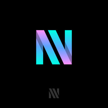 N origami letter. N gradient ribbons monogram. N logo, isolated on a dark background. Monochrome option.