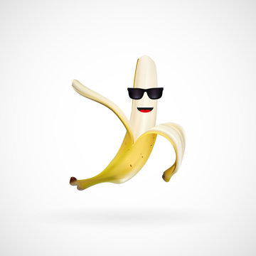 Realistic banana character wearing sunglasses, vector, illustration, eps file