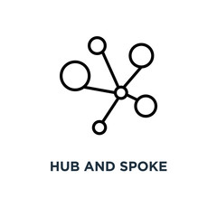 Hub and spoke icon. Linear simple element illustration. Connecti