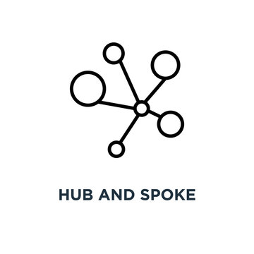 Hub and spoke icon. Linear simple element illustration. Connecti