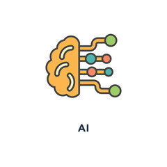 ai icon. artificial intelligence concept symbol design, brain with electronic neurons, machine and deep learning, cloud computing, neural networks, robotic thinking, modern outline, vector
