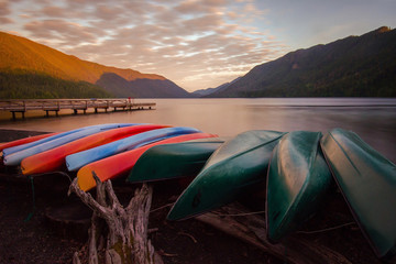 A morning kayak at sunrise out on the lake - Washington state