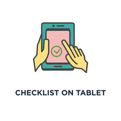 checklist on tablet display icon. checkboxes with check mark, list of purchases concept symbol design, tasks, to do, wish list on the website, outline design, premium quality trendy, vector