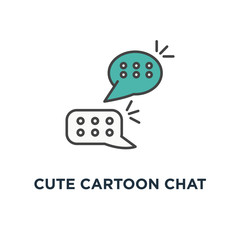 cute cartoon chat speech bubbles, outline of communication icon. contact concept symbol design, faq, answers and questions, chat or dialogue, modern trendy social media bubble, vector illustration