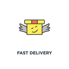 fast delivery service, parcels delivery, happy cute package is flying with wings, e icon, symbol of commerce template,, concept