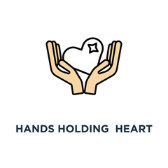 hands holding red heart icon. receive or accept love, philanthropy, volunteering or assistance, modern design, concept symbol design, kindness, care, help, donation or hope, charity vector