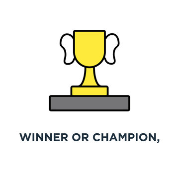 winner or champion, cup icon, premium quality of success, first place on the pedestal, outline design,, reward