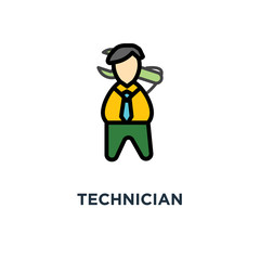technician icon. builder or engineer, development, outline cartoon character, concept symbol design, mechanic, construction worker, handyman with wrench, spanner, industrial vector illustration