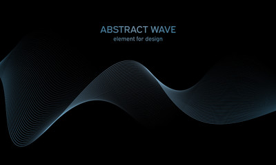 Abstract wave element for design. Digital frequency track equalizer. Stylized line art background. Colorful shiny wave with lines created using blend tool. Curved wavy line, smooth stripe. Vector.