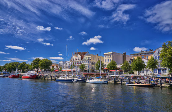 Warnem&uuml;nde, Rostock, Germany A view of the canal that runs through the center of this tourist town lined with restaurants, stores and parks