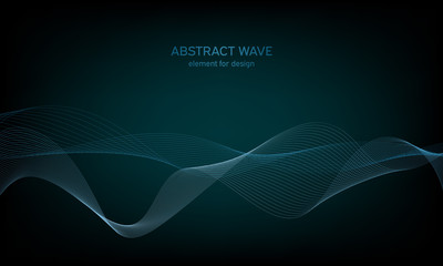Abstract wave element for design. Digital frequency track equalizer. Stylized line art background. Colorful shiny wave with lines created using blend tool. Curved wavy line, smooth stripe. Vector.