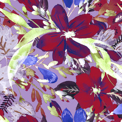 Vegetable bohо seamless pattern. Many different wildflowers, leaves, grasses.