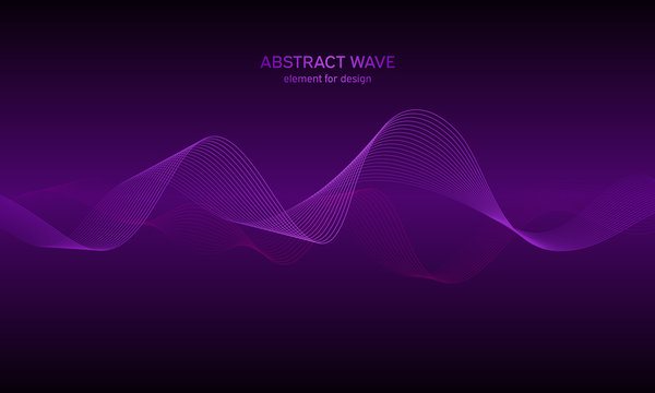 Abstract wave element for design. Digital frequency track equalizer. Stylized line art background. Colorful shiny wave with lines created using blend tool. Curved wavy line, smooth stripe. Vector.