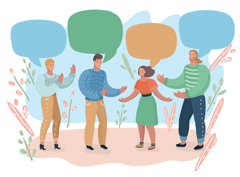 people and colorful speech bubbles