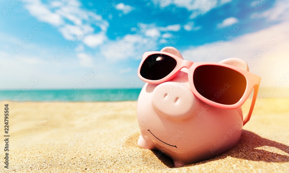 Sticker Piggy Bank Wearing Sunglasses Relaxing At The