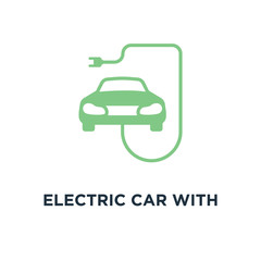 electric car with plug icon. ev concept symbol design, linear ve